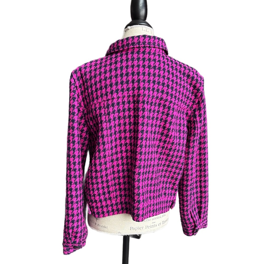 Loft Textured Houndstooth Cropped Jacket Large Pink Navy - Picture 5 of 13